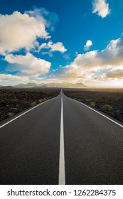 Road Of Lanzarote Island In Spain 