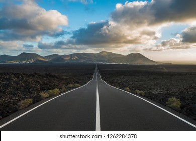 Road Of Lanzarote Island In Spain 