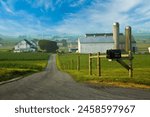 Road leading to an Amish farming community near Intercourse, Pennsylvania.