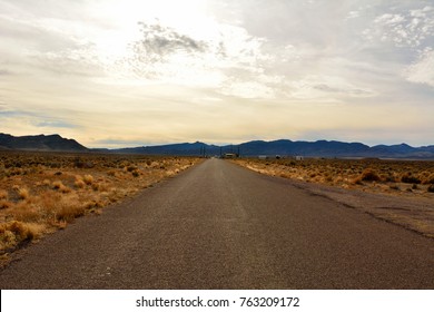 Road Leading To The Back Gate Of Top Secret Area 51 Military Base, A Part Of Nellis Air Force Base And A Supposed Holding Area For Captured UFOs.