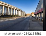 Road leading to old courthouse in Elizabethtown, Kentucky surrounded by Hardin county justice center