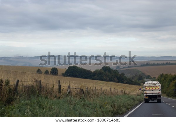 Road maintenance truck\
on a rural road