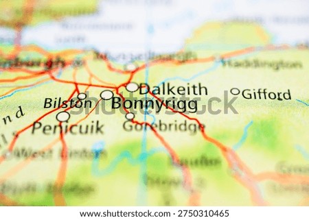 Road map macro focused on Bonnyrigg and Dalkeith near Edinburgh