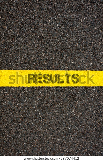 Road marking yellow paint dividing line with word\
RESULTS, concept image
