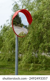 Road mirror, spherical observation at an intersection