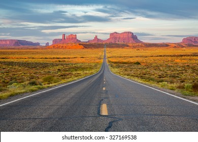 Road To Monument Valley At Sunrise.