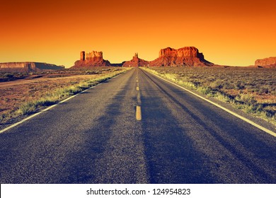 Road To Monument Valley At Sunset, USA