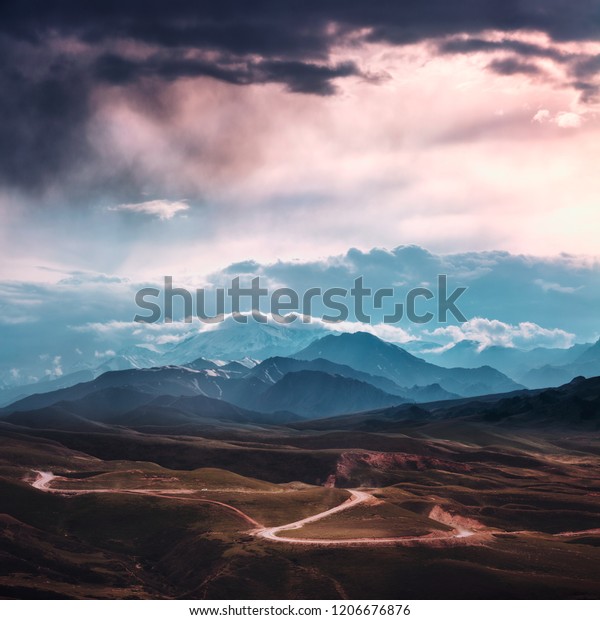 road and mount Everest on\
background