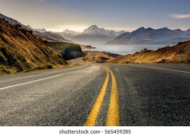 Road to mountain cook along pukaki lake ,South island ,New Zealand - Powered by Shutterstock
