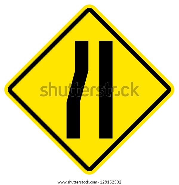 Road narrows merge right sign isolated on a\
white background
