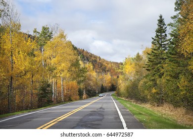 A Road Near The North Shore Of Minnesota With Trees In Fall Colors