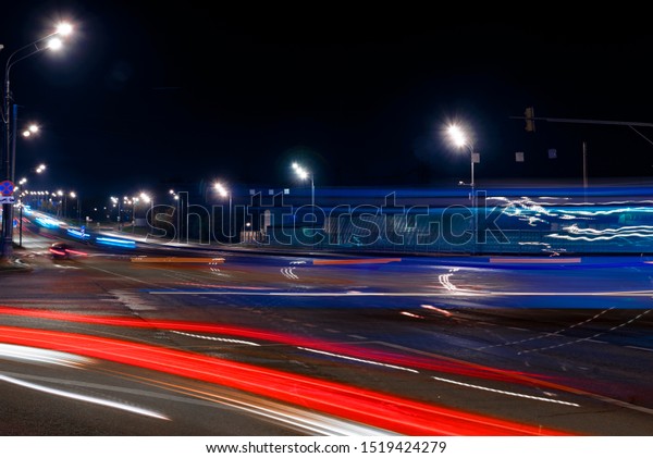 Road night long\
exposure light stripes