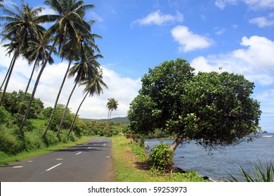 Road On The Sea Coast In Upolu Island, Samoa