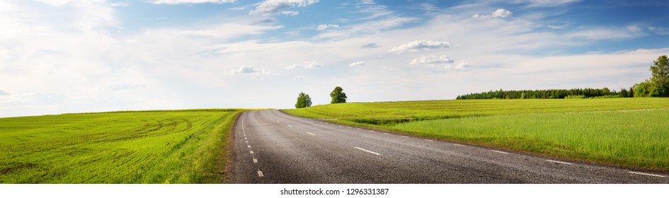 Road panorama on sunny spring day outdoors