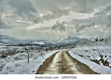 Road in Pyrenees, Aude, Languedoc region of France