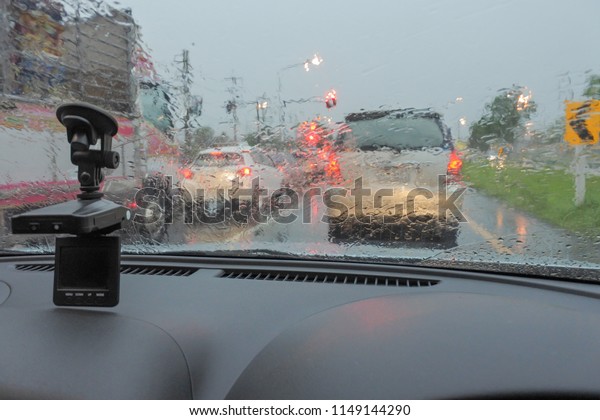 Road rains, slippery roads.In-car camera for
driving record.