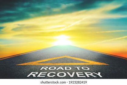 Road to recovery concept for business and health concept with golden nature sky background.