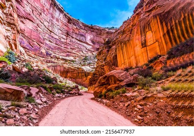 The road in the Red Canyon. Red rock canyon road. Canyon pass way. Red rock canyon pass - Shutterstock ID 2156477937