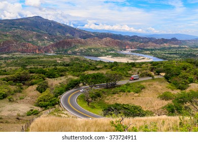 Road In Red And Green Mountains, Colombia, Latin America