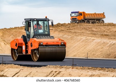 Road Roller Building The New Asphalt Road