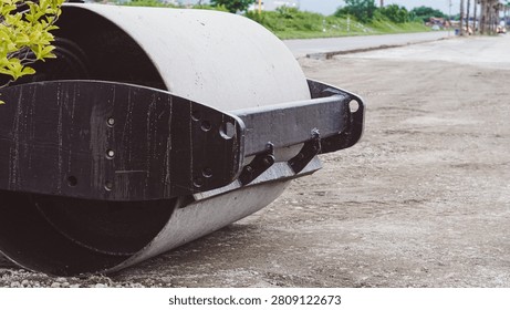 Road roller compactor drum on a construction site