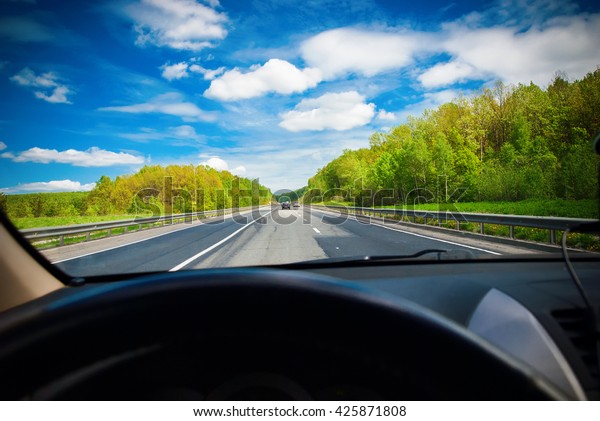 Road Russian Landscape\
Forest Car Travel Scenic Blue Sky Cloud Long Route Travel\
Adventures Concept