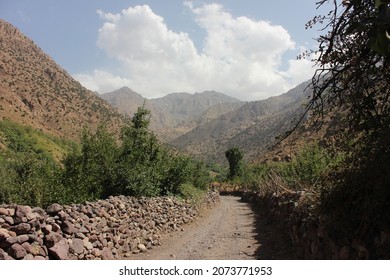 The road to Shamhrouch and the summit of Toubkal in Imlil, Marrakech, Morocco