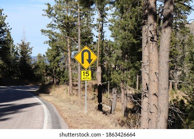 Road Sharp Turn Sign In Nature