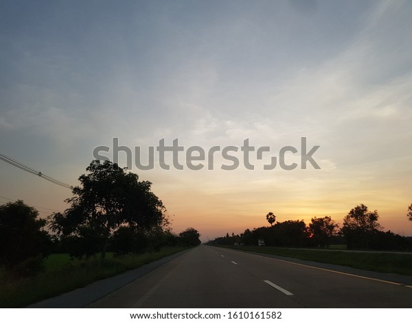 Road side view sunset in\
Thailand