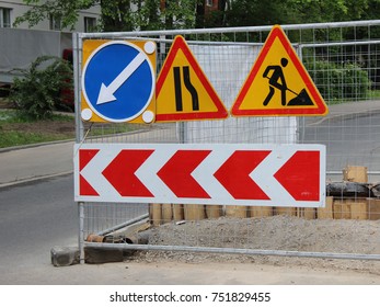 Road Sign To Bypass. Roadworks