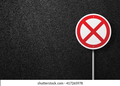 Road sign of the circular shape on a background of asphalt. The texture of the tarmac, top view. - Shutterstock ID 417265978