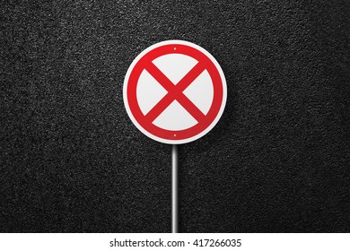 Road sign of the circular shape on a background of asphalt. No parking. The texture of the tarmac, top view. - Shutterstock ID 417266035