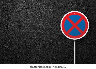 Road sign circular shape on a background of asphalt. The texture of the tarmac, top view. - Shutterstock ID 425880019