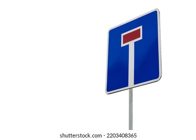 Road Sign Dead End. No Way Sign Isolated On White Background Right View