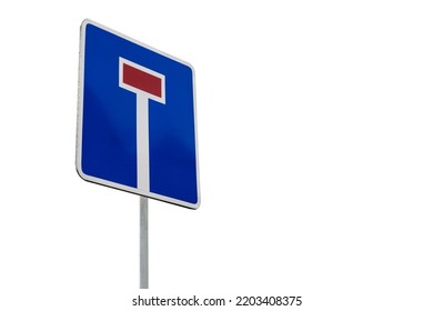 Road Sign Dead End. No Way Sign Isolated On White Background Left View