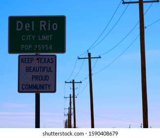 Road Sign: Del Rio City Limit, Pop. 35,954, 