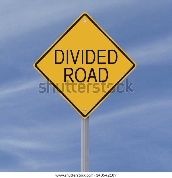 A road sign
indicating a Divided Road 
