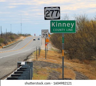 Road Sign: Kinney County Line, Del Rio, TX/USA (Jan. 2, 2020)