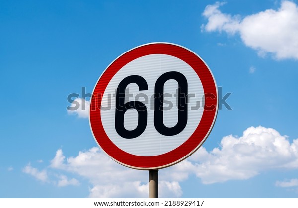 Road Sign Maximum Speed 60 km h. Speed Limit Sign:\
Maximum Speed 60.