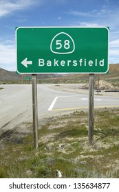 Road Sign Near Bakersfield California Pointing To Route 58 To Bakersfield