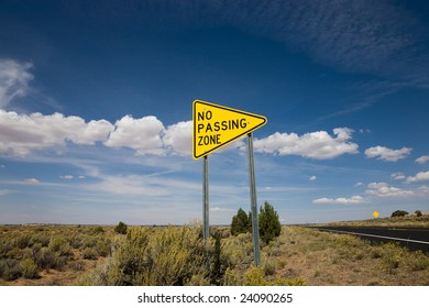 Road sign no passing zone, USA