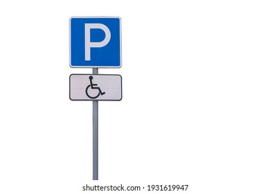 road sign parking for the disabled. isolate on a white background. Copy space