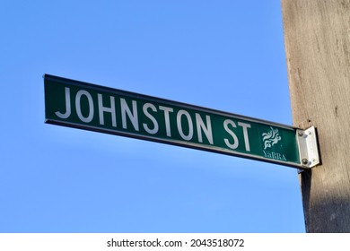 Road sign for popular Johnson Street in hip Melbourne suburb of Collingwood