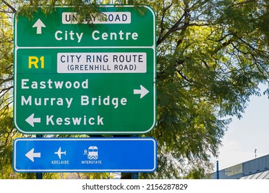 Road Sign Showing Directions In Adelaide, South Australia