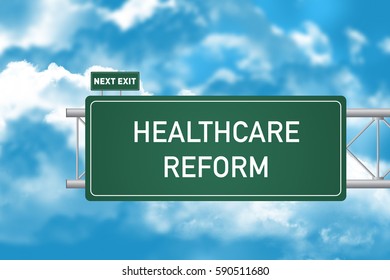 Road Sign Showing Healthcare Reform 