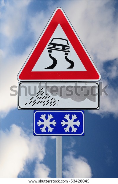 Road sign slippery dangerous\
road