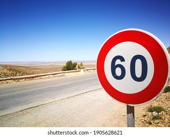 Road sign with speed limit in the dessert