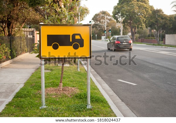 Road sign – truck crossing or entering sign.\
Australia, Melbourne.