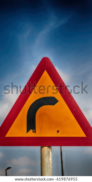 road signal attention of the curve in the\
sky like abstract\
background\
