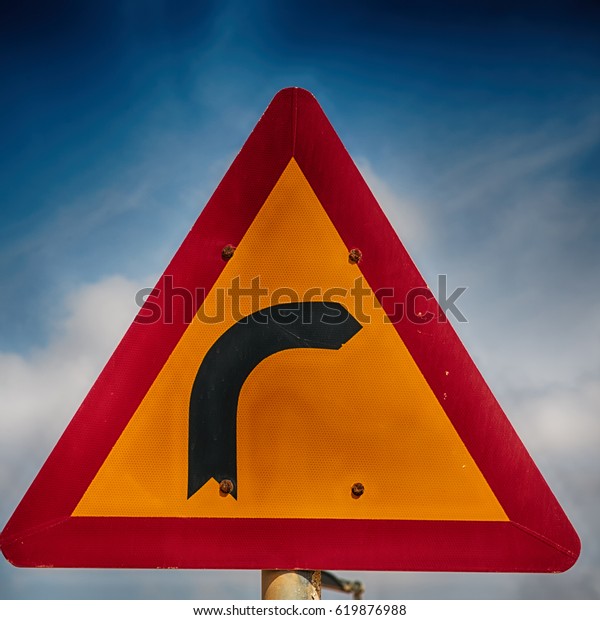 road signal attention of the curve in the\
sky like abstract\
background\
